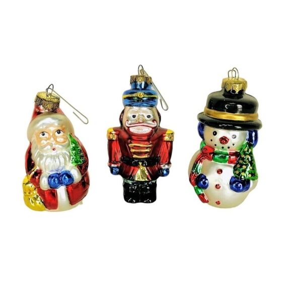Vintage mercury Glass Snowman Santa Claus Nutcracker 3" Christmas Ornaments - Picture 3 of 7